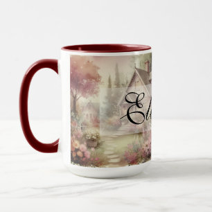 Vintage Herbstlandschaft Cottage-Garten Blätter fl Tasse