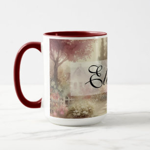 Vintage Herbstlandschaft Cottage-Garten Blätter fl Tasse