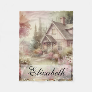 Vintage Herbstlandschaft Hütte Garten Blätter Fleecedecke