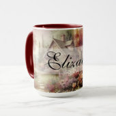 Vintage Herbstlandschaft Hütte Garten Blätter Tasse (Vorderseite Links)