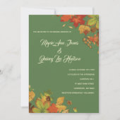 Vintage Herbstlaub Hochzeitsfeiern Grün Einladung (Vorderseite)