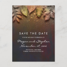 Vintage Herbstlaub und Gold-Glitzer Save the Date Ankündigungspostkarte