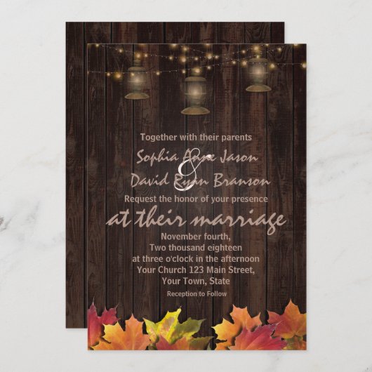 Vintage Herbstlaube Alte Lanterns Holzverheiratung Einladung (Vorne/Hinten)