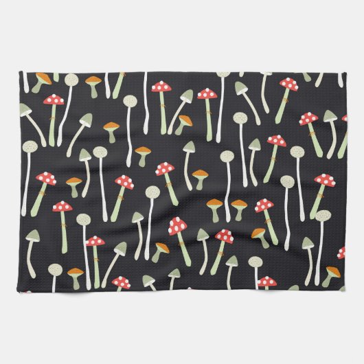 Vintage Herbstpilze Muster Design. Geschirrtuch (Horizontal)