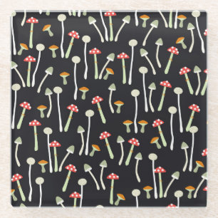 Vintage Herbstpilze Muster Design. Glasuntersetzer