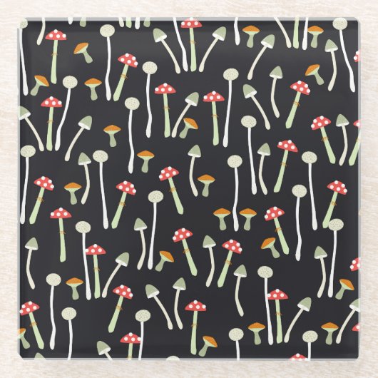 Vintage Herbstpilze Muster Design. Glasuntersetzer (Vorderseite)
