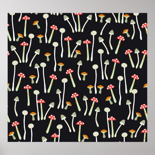 Vintage Herbstpilze Muster Design. Poster (Vorne)