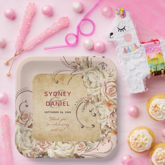 Vintage Herbstplatte für die Rose Pappteller (Party)