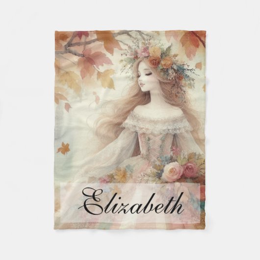 Vintage Herbstprinzessin mit Herbstblättern Fleecedecke (Vorderseite)