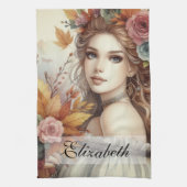 Vintage Herbstprinzessin mit Herbstblättern Geschirrtuch (Vertikal)