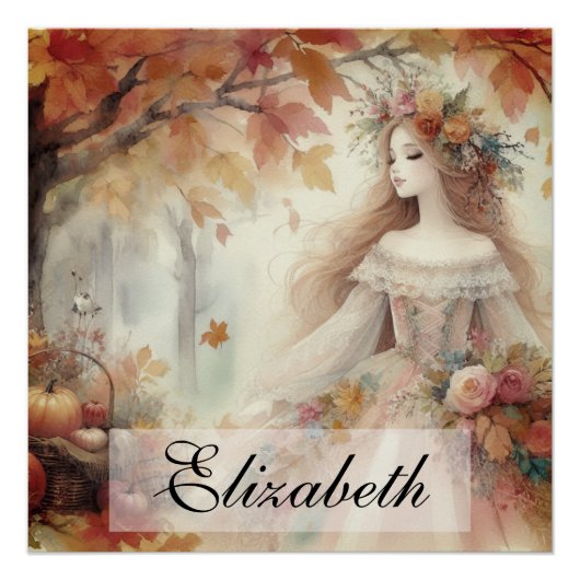 Vintage Herbstprinzessin mit Herbstblättern Poster (Vorderseite)