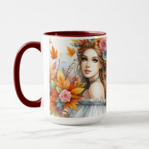 Vintage Herbstprinzessin mit Herbstblättern Tasse