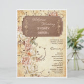 Vintage-Herbstrosen-Hochzeitsprogramm (Stehend Vorderseite)