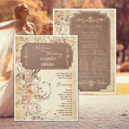 Vintage-Herbstrosen-Hochzeitsprogramm
