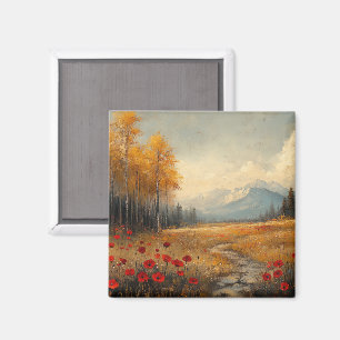 Vintage-Herbstwiesen-Gemälde Mohn Magnet