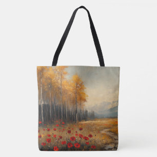 Vintage-Herbstwiesen-Gemälde Mohn Tasche
