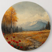 Vintage Herbstwiesen-Malerei Mohnblumen Button (Vorderseite)