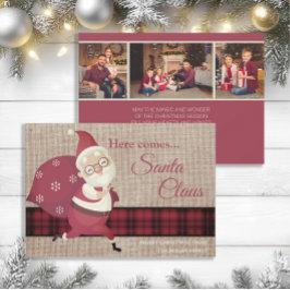 Vintage Here Comes Santa Claus Karo Jute Foto Einladung