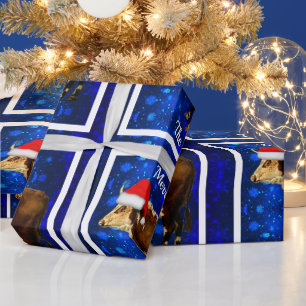 Vintage-Hereford-Bulle auf blauem Schnee-Wrap-Papi Geschenkpapier