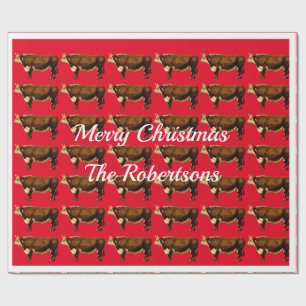 Vintage-Hereford-Bullen auf Rot Geschenkpapier