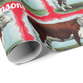 Vintage Hereford-Kühe auf rotem Papier Geschenkpapier (Rolleneckpunkt)