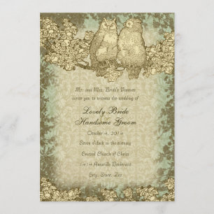 Vintage Herr-und-Frau-Eule-Damaskus-Hochzeitseinla Einladung