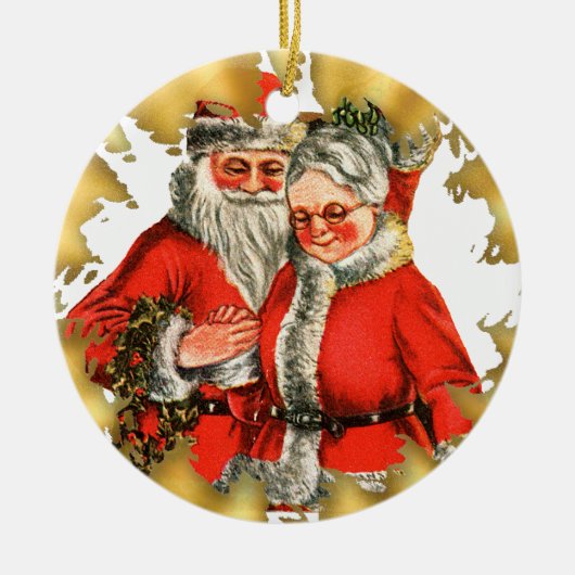 Vintage Herr-und Frau-Weihnachtsmann Keramikornament (Vorne)