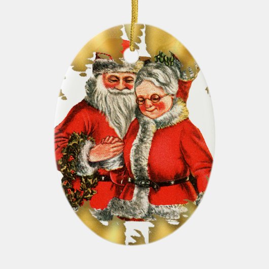 Vintage Herr-und Frau-Weihnachtsmann Keramikornament (Vorne)