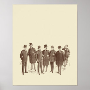 Vintage Herren 1800er Herrenmode Braun Beige Poster