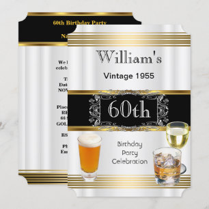Vintage Herren 60. Geburtstagsfeier Gold Weiß Bier Einladung