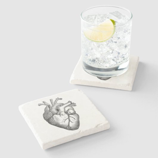 Vintage Herz-Illustration Steinuntersetzer (Seitenansicht)