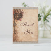 Vintage Herz-Lock & Key-Hochzeit Vielen Dank Dankeskarte (Stehend Vorderseite)