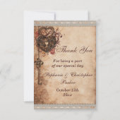 Vintage Herz-Lock & Key-Hochzeit Vielen Dank Dankeskarte (Rückseite)