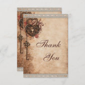 Vintage Herz-Lock & Key-Hochzeit Vielen Dank Dankeskarte (Vorne/Hinten)