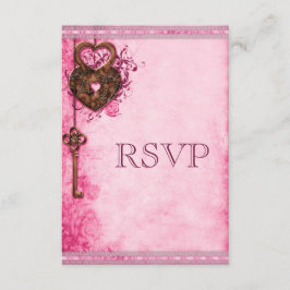Vintage Herz-Lock & Key Pink Hochzeit RSVP Karte