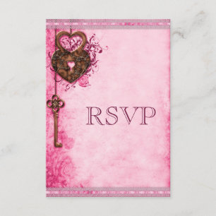 Vintage Herz-Lock & Key Pink Hochzeit RSVP Karte