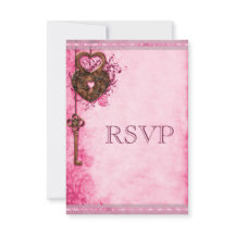 Vintage Herz-Lock & Key Pink Hochzeit RSVP
