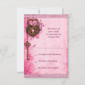 Vintage Herz-Lock & Key Pink Hochzeit RSVP Karte (Rückseite)