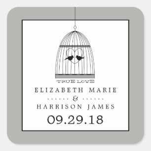 Vintage-Herz-Vogelkäfig Wahre Liebe Hochzeit Quadratischer Aufkleber