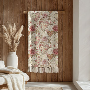 Vintage-Herzen-Decke-Rosa-Rosen für Liebende Fleecedecke
