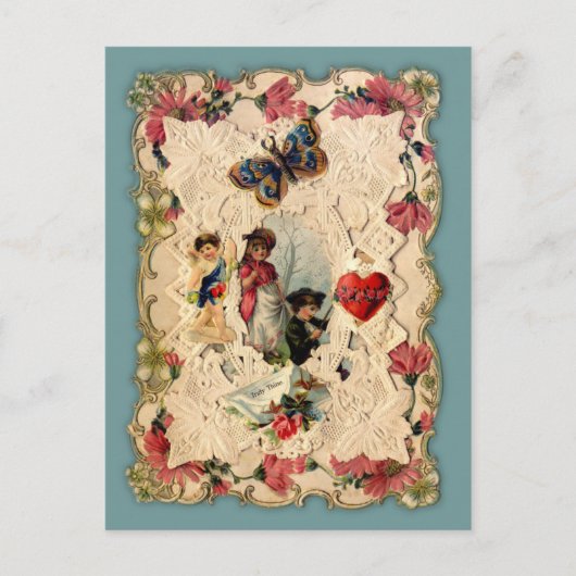 Vintage Herzen und Blume Valentine Postkarte (Vorderseite)