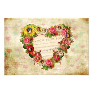 Vintage Herzen und Blumen Fotodruck