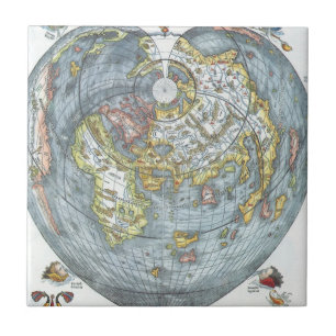 Vintage Herzförmige alte Weltkarte Peter Apian Fliese