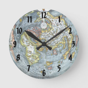 Vintage Herzförmige alte Weltkarte Peter Apian Runde Wanduhr