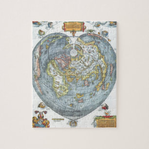 Vintage Herzförmige Antique Weltkarte Peter Apian Puzzle