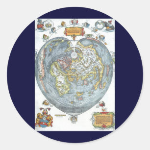Vintage Herzförmige Antique Weltkarte Peter Apian Runder Aufkleber