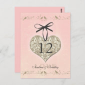 Vintage Herzkarte Tischnummer Damask (Vorne/Hinten)