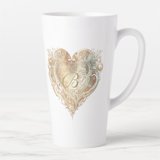 Vintage Herzmonogramm Gradient Tall Latte Tasse (Rechts)