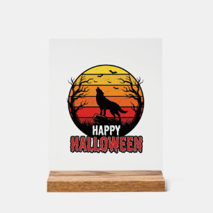 Vintage Heulender Wolf Frohes Halloween Vektor Des Acrylschild