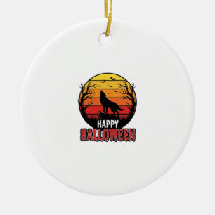 Vintage Heulender Wolf Frohes Halloween Vektor Des Keramik Ornament